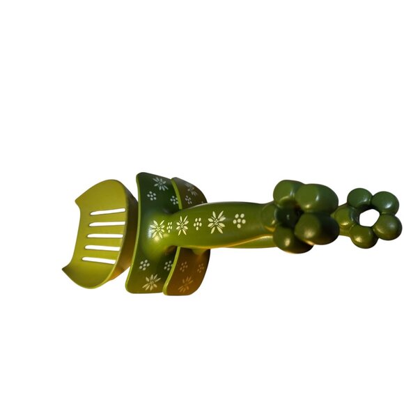 Mid-Century Modern Olive Green Floral Metal Meat Claws & Holder Set Kitchen Cook - Picture 7 of 8